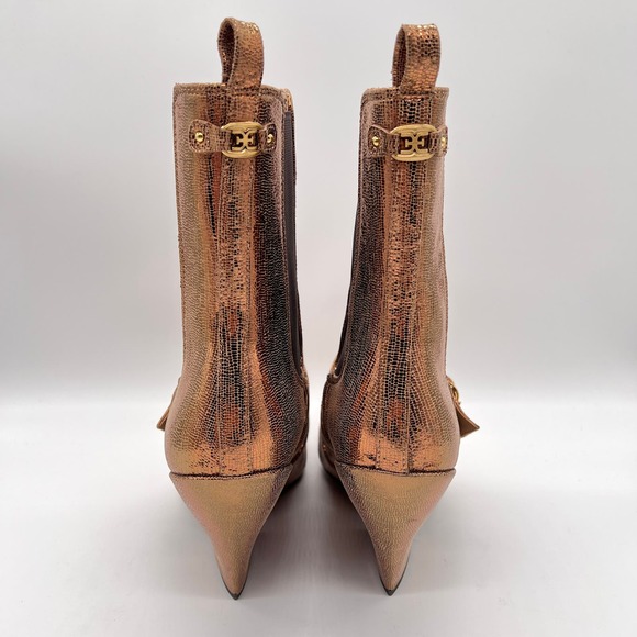 SAM EDELMAN Suzette Buckled Western Booties Womens 8 Gold Bronze Lizard Embossed - Picture 4 of 10